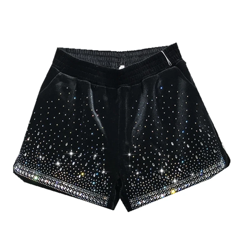 Женские бархатные шорты с эластичным поясом свободные широкие золотым бархатным