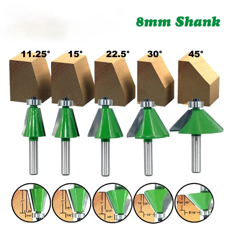 

Фрезерный станок 8 мм хвостовик фаски Bits11.25 15 22,5 30 45 градусов Фреза коническая окантовка деревообрабатывающий режущий инструмент