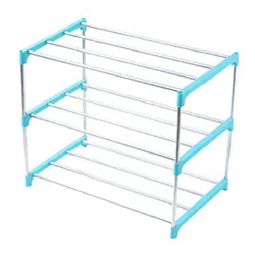 Blue 3 Layers 3/4 Layers Stainless Steel Rack Hanger Shoes Storage Display Shelf Holder Cabinet Shelf Holder Shoes Racks Home Organizer - Color: Blue 3 Layers