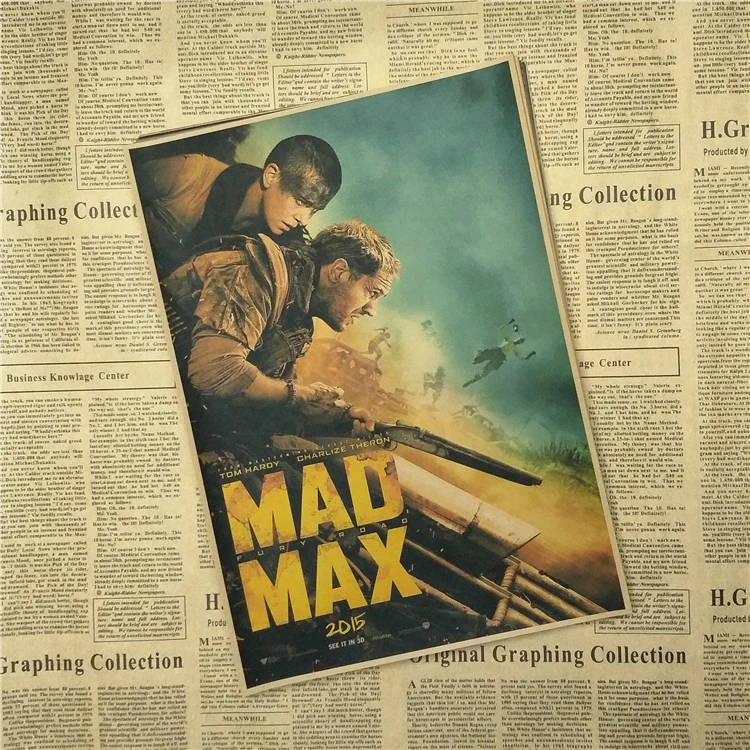 Mad max Fury road Tom Hardy Charlize Theron фильм плакат наклейка на бумагу Ретро крафт-бумага | Дом и