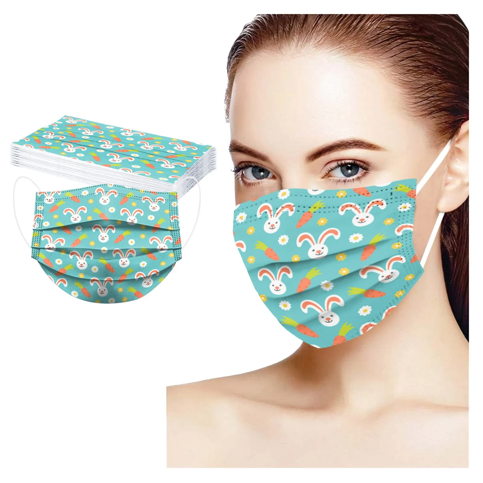 

10/20/50/100 PCS Face Masks Adult Easter Day Rabbit Print Mouth Cover Disposable Face Mask 3 Ply Earloop PM2.5 Masks Mascarillas