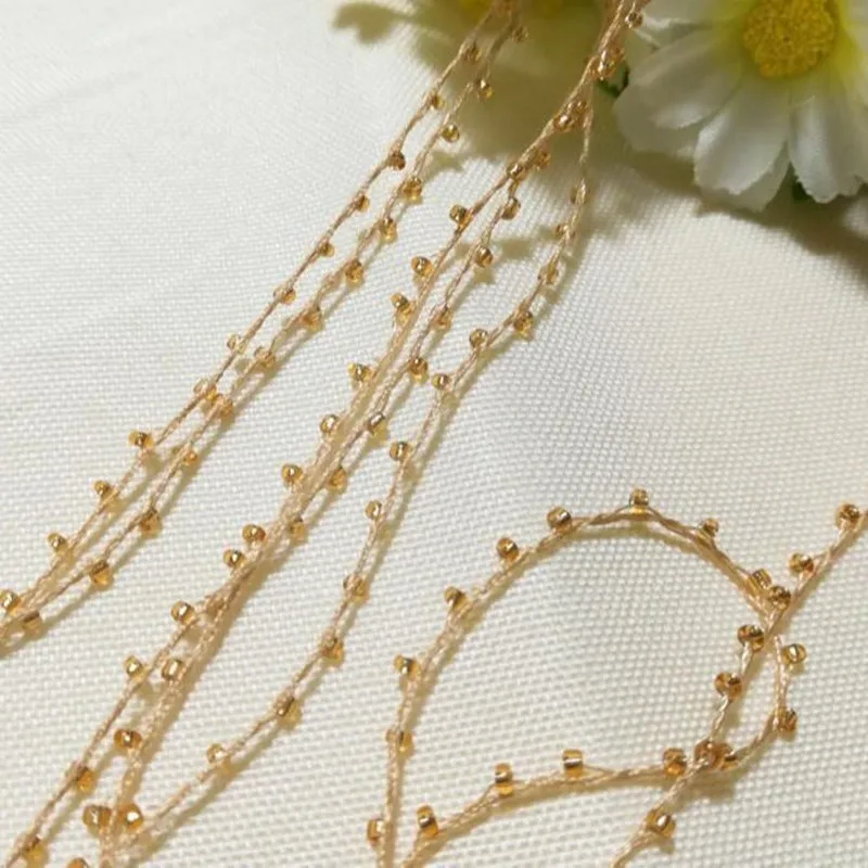 1M Gold Lace Crystal Beads Sequin Fabric Beaded Trim Ribbon DIY Sewing Applique Collar Cord Wedding Dress Guipure Decor YU21 | Дом и сад