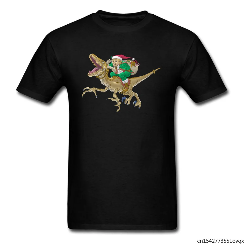 

T-shirt Men Christmas Elf Ride A Velociraptor T Shirt Awesome Xmas Tees T-rex Print Top Clothes Funny Unisex Tee