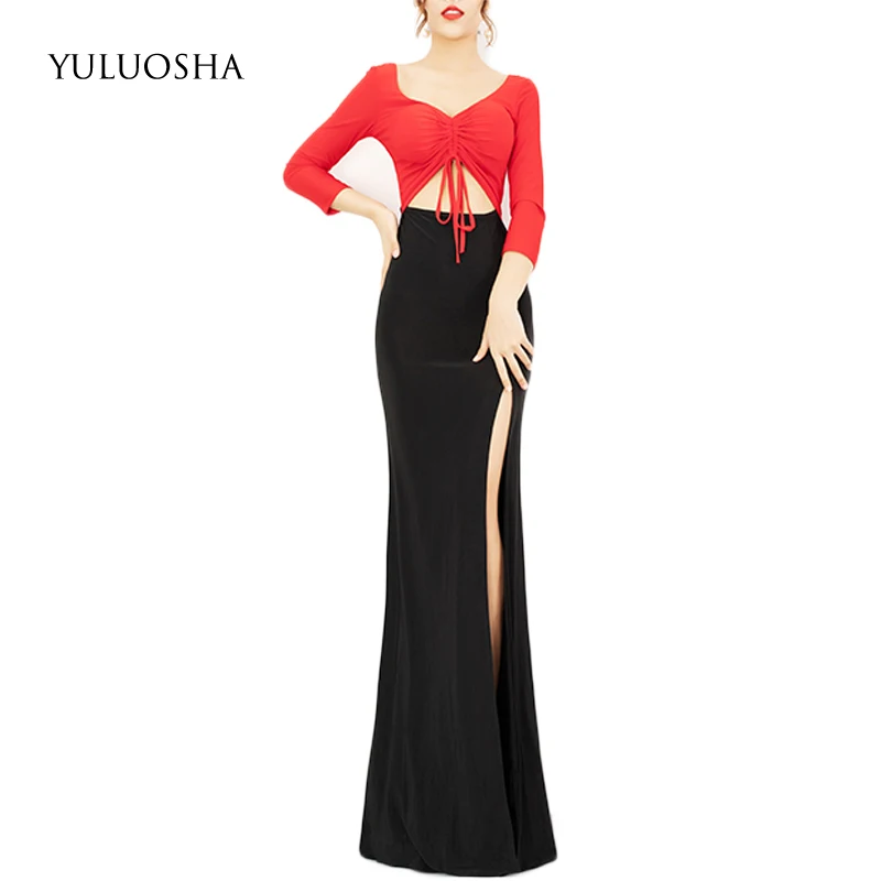 

YULUOSHA Evening Dress 2020 Sexy Deep V-Neck Sleeveless Evening Party Prom Formal Gowns Slim Long Dress Vestidos Robe De Soiree