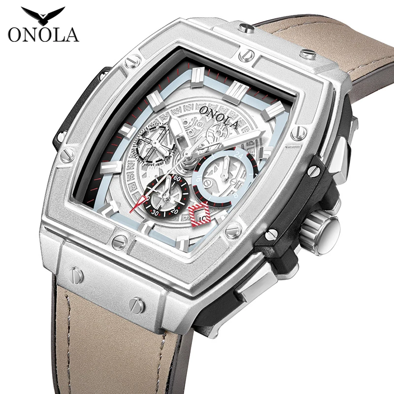 ONOLA tonneau квадратные большие кварцевые часы мужские часы с хронографом модные повседневные стильные роскошные мужские часы relogio masculino
