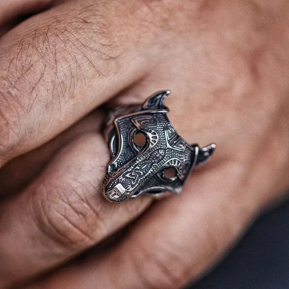 

Tribal Ethnic Mens Viking Wolf 316L Stainless Steel Ring Nordic Amulet Ring Trend Punk Men Motorcycle Party Jewelry Best Gift