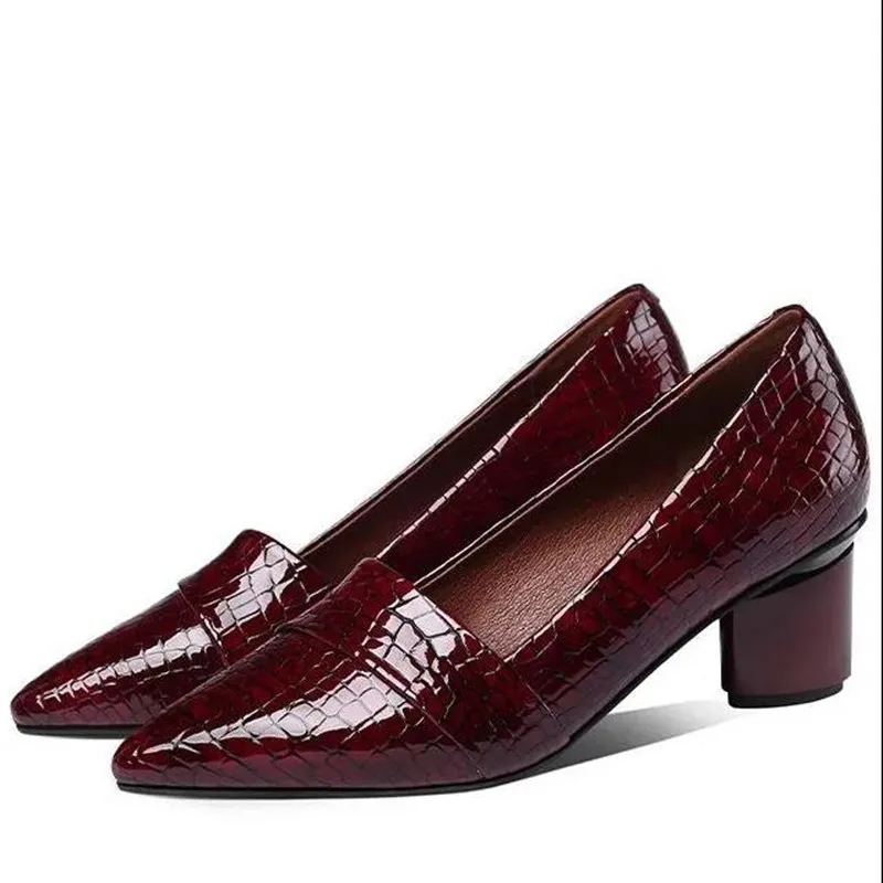 

Женские классические туфли-лодочки G9274, весенние офисные туфли на высоком каблуке, с острым носком, винного цвета, без застежки