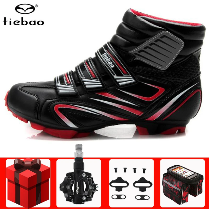 TIEBAO Winter MTB Cycling Shoes add SPD Pedal cleat set Pro Men sneakers women Mountain Bike Self-Locking Riding Bicycle Shoes