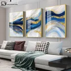 Золотой синий абстрактный океан Холст Картина графическое искусство роскошный стиль постер и печать Современная Настенная картина украшение для дома