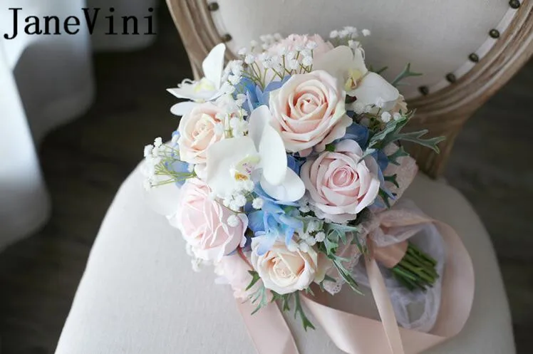 JaneVini искусственный Орхидея Свадебный букет шампанское Розовые розы Брошь