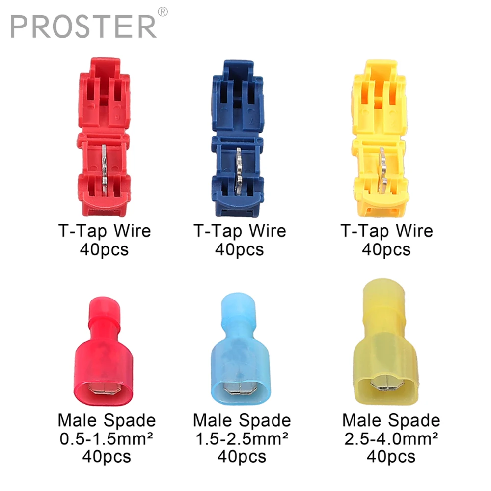 

PROSTER 240pcs Insulated Wire Quick Splice Terminal with T-Tap Wire Terminals Male Spade Connector Self-Stripping Electrical Tap