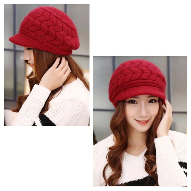 

New Solid Color Plus Velvet Keep Warm Rabbit Hair Wool Twist Hat Autumn And Winter Women Knitting Duck Tongue Hat