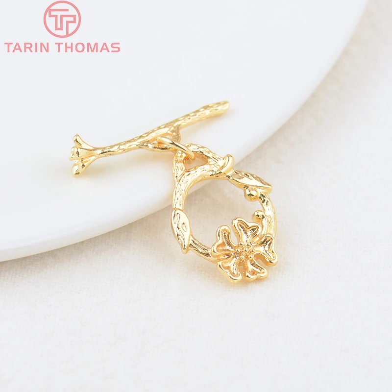 

6 Sets O:14x19MM T:22MM 24K Gold Color Plated Brass Flower Round Bracelet O Toggle Clasps High Quality Diy Jewelry Accessories