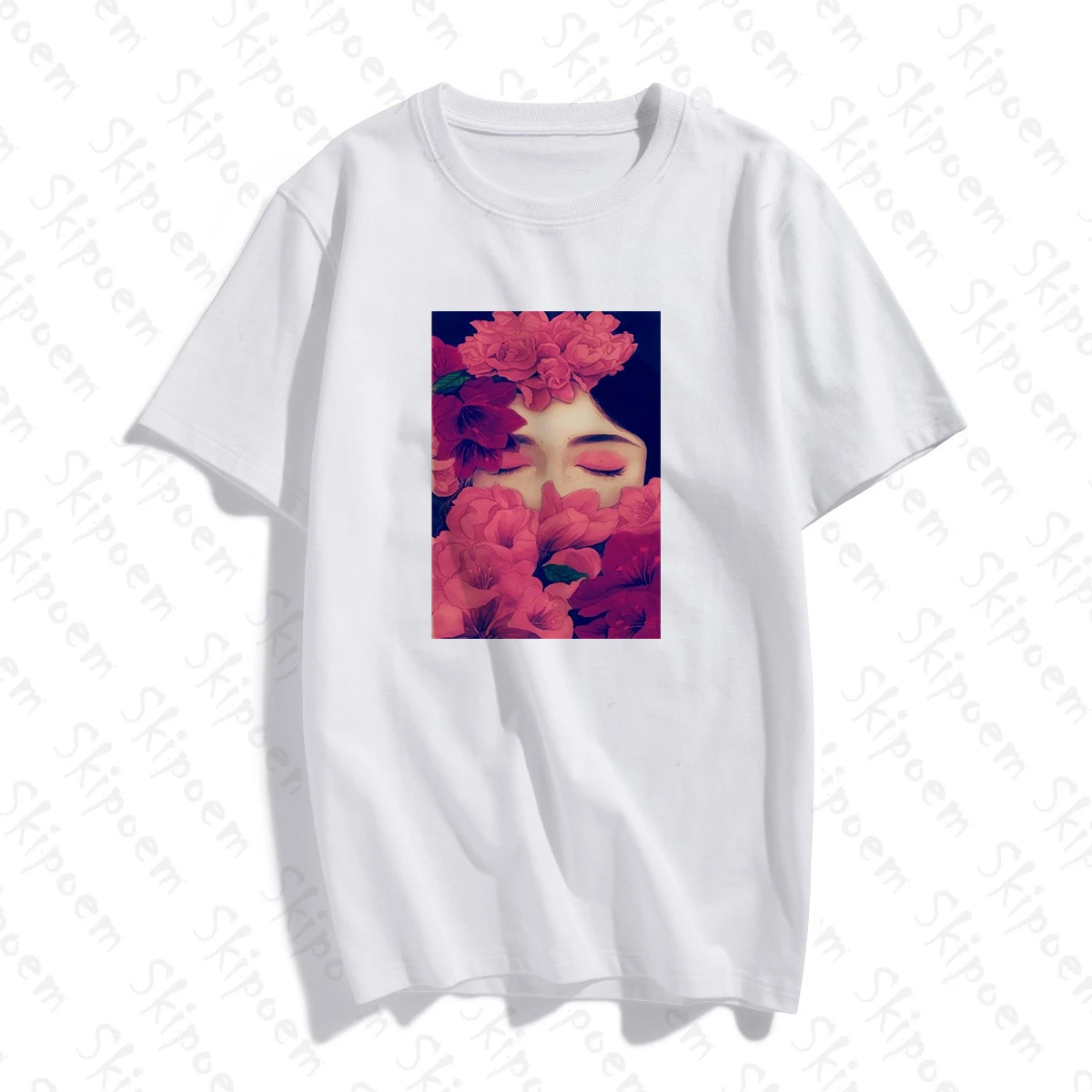 Футболка женская с цветочным принтом готический топ коротким рукавом в стиле