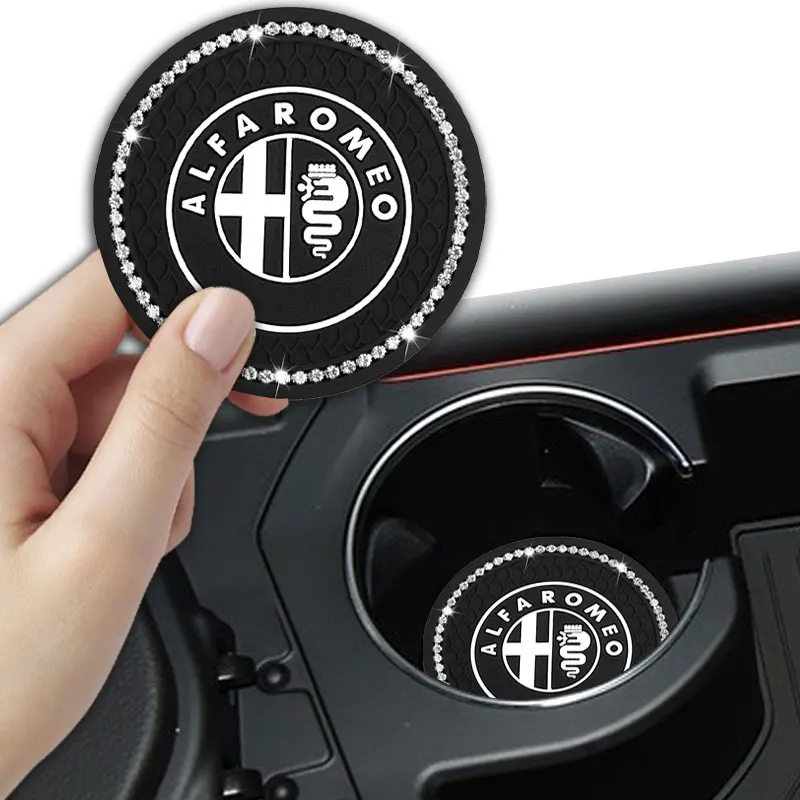 

1pcs Diamond Car Cup Holder Coaster Non Slip Pad Mat Interior for Alfa Romeo Giulia Stelvio 147 159 Giulietta Car Accessories