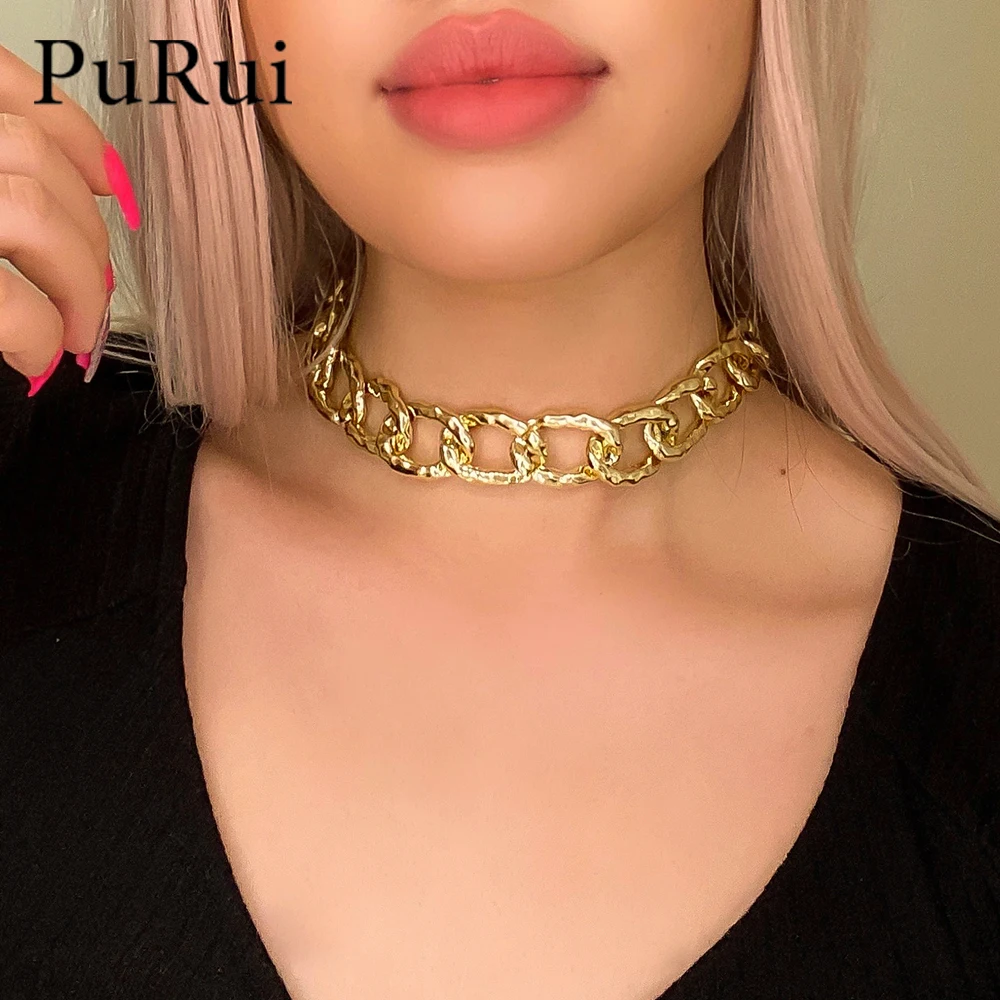 

PuRui Punk Thick Chain Choker Necklace for Women Men Goth Fashion Night Club Jewelry Female Chocker Collier CCB Link Neck Chian