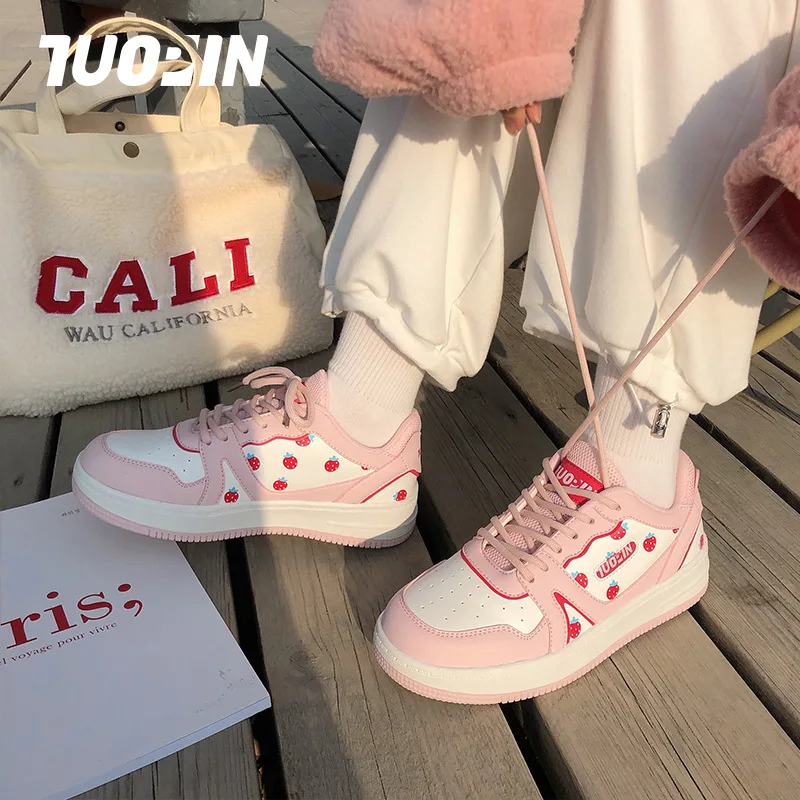 

Sneakers Strawberry Pattern Simple Trendy Women's Shoes 2021 New Sports Casual White Shoes