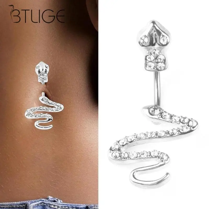 Змея стальное кольцо для пупка женщин серебряная Сексуальная пуговица Висячие