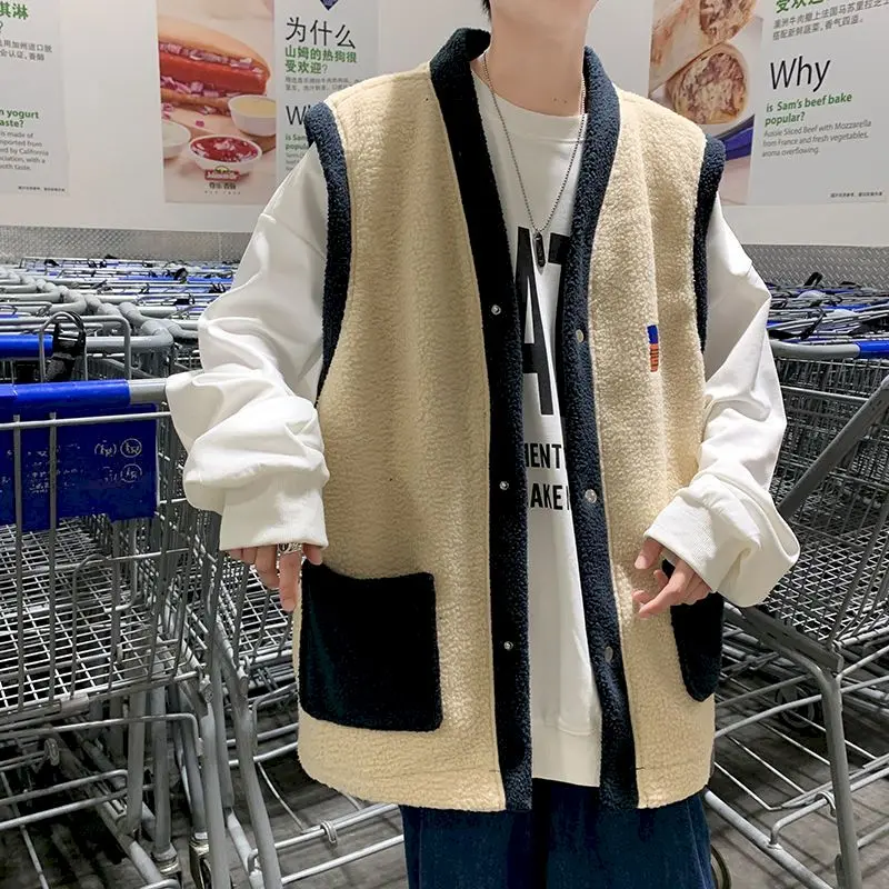 Мужской винтажный кардиган оверсайз из овечьей бархатной ткани с V-образным