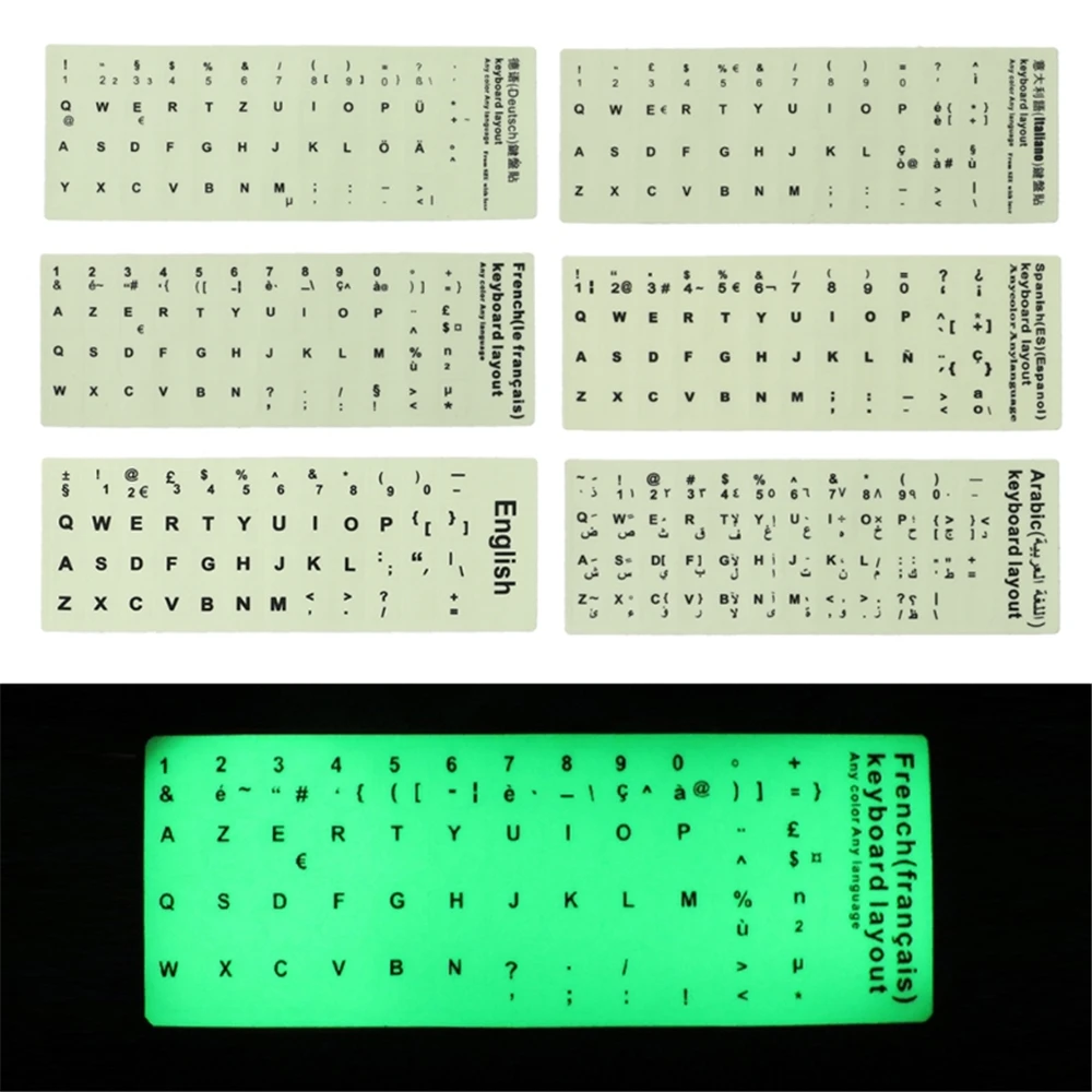 Fluorescent Keyboard Stickers Spanish/English/Russian/French/Deutsch/Arabic/Korean/Japanese/Luminous Protective Film |