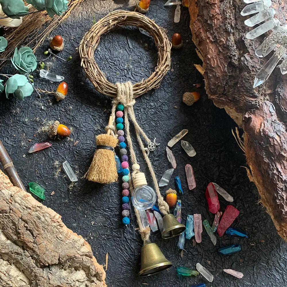 

Large set of Witch Bells Mini witch broom Door Bell Protection Charm Wicca Decor Altar Decor Magick Witchcraft Celtic Door Bells