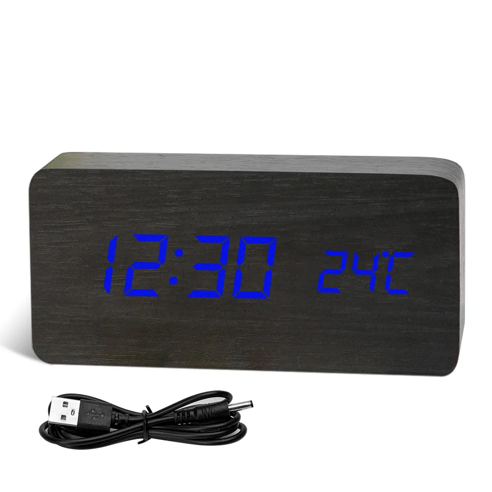 Temperature black D Деревянные часы современный Цифровой дный светодиодный стол часы будильники детский электронный таймер календари электронные часы настольные электронные часы электронные настольные часы будильник детский - Цвет: Temperature black D