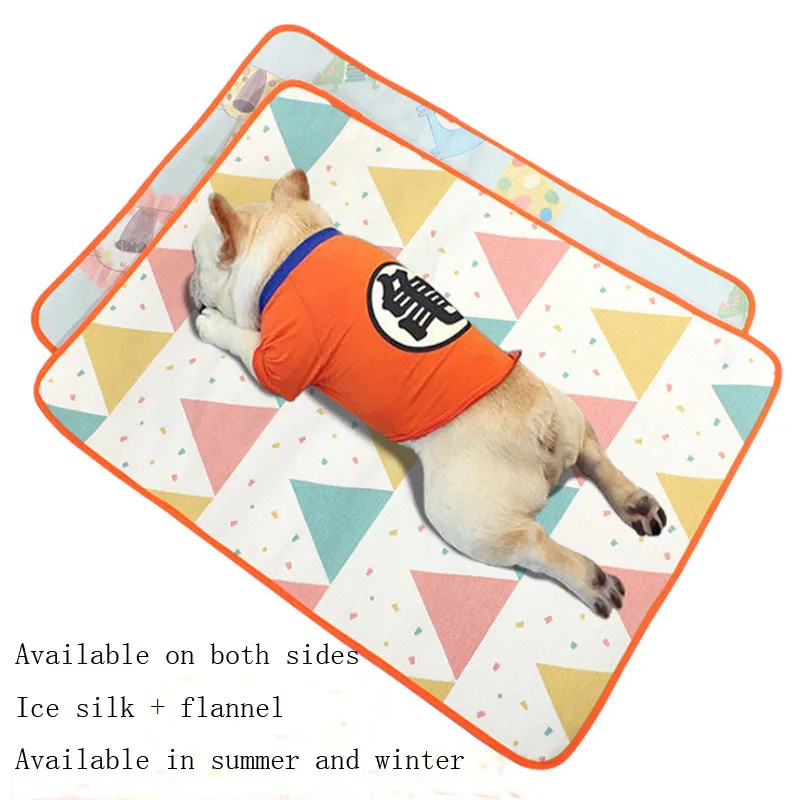 

Dog Ice Silk Mat Summer Water Absorption Printing Three-layer Thick Washable Dog Mat Cooling Pad For Dogs Both Ice Silk Suede