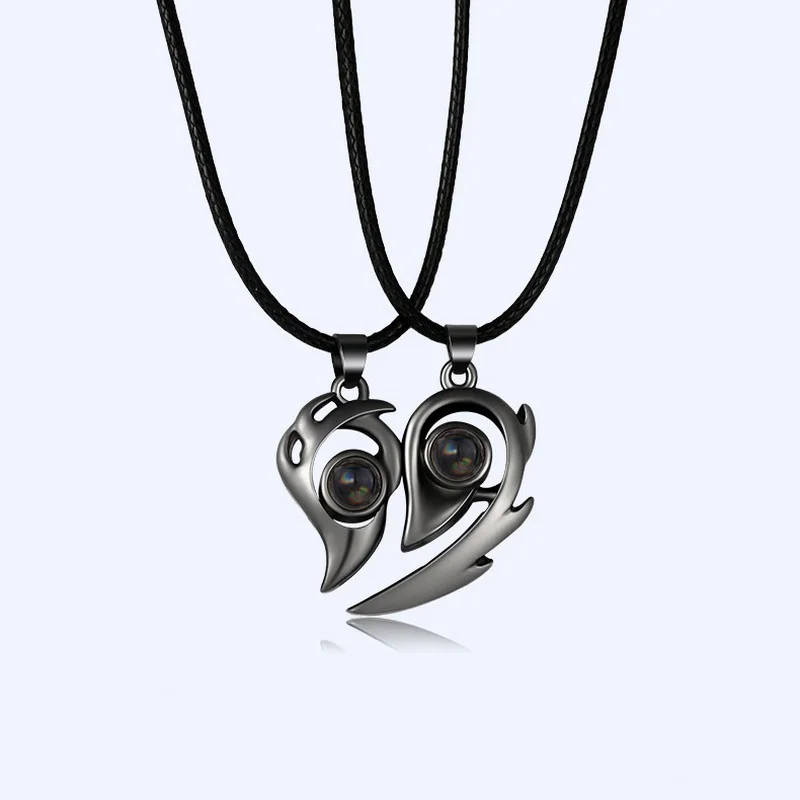 

2 Pcs Magnetic Couple Heart Shape Necklace Women Men Gothic Punk Jewelry Lovers Couples Wedding Valentine's Day Promise Gifts