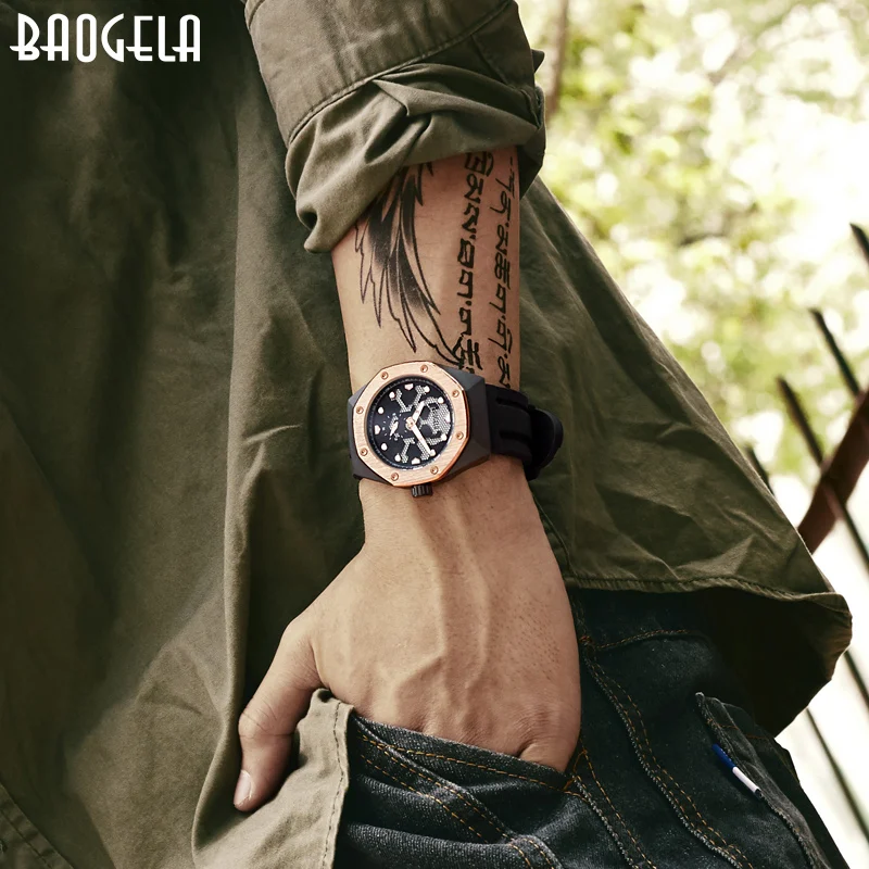 BAOGELA 2019 кварцевые часы со скелетом мужские спортивные армейские военные наручные