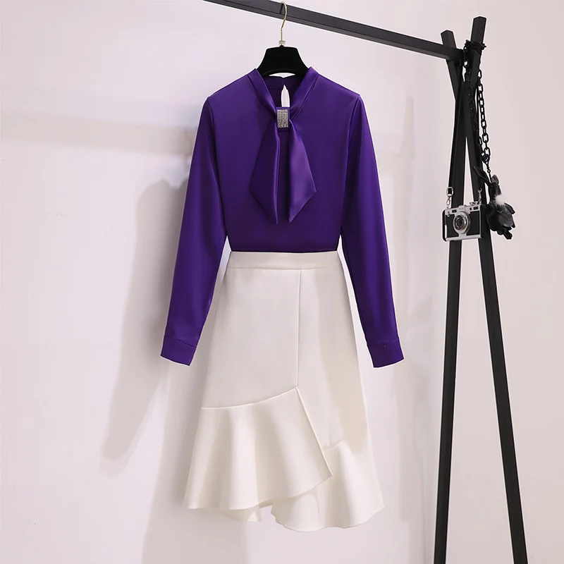 

Women's professional wear 2021 spring new temperament goddess Fan Chiffon shirt suit skirt two pieces