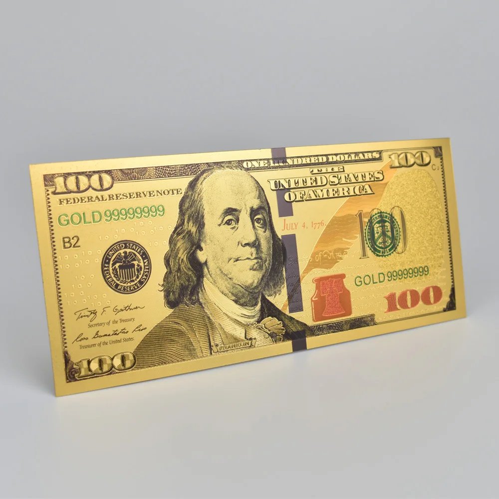США 100 долларовая Золотая банкнота Валюта Билл Бумага деньги реалистичные