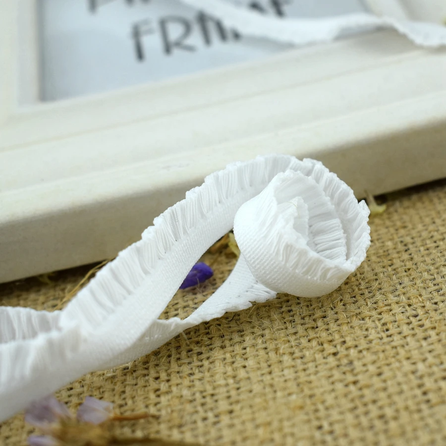 #1438 оптическая белая кружевная ткань с оборками 4 ярдов/партия 11 мм эластичная