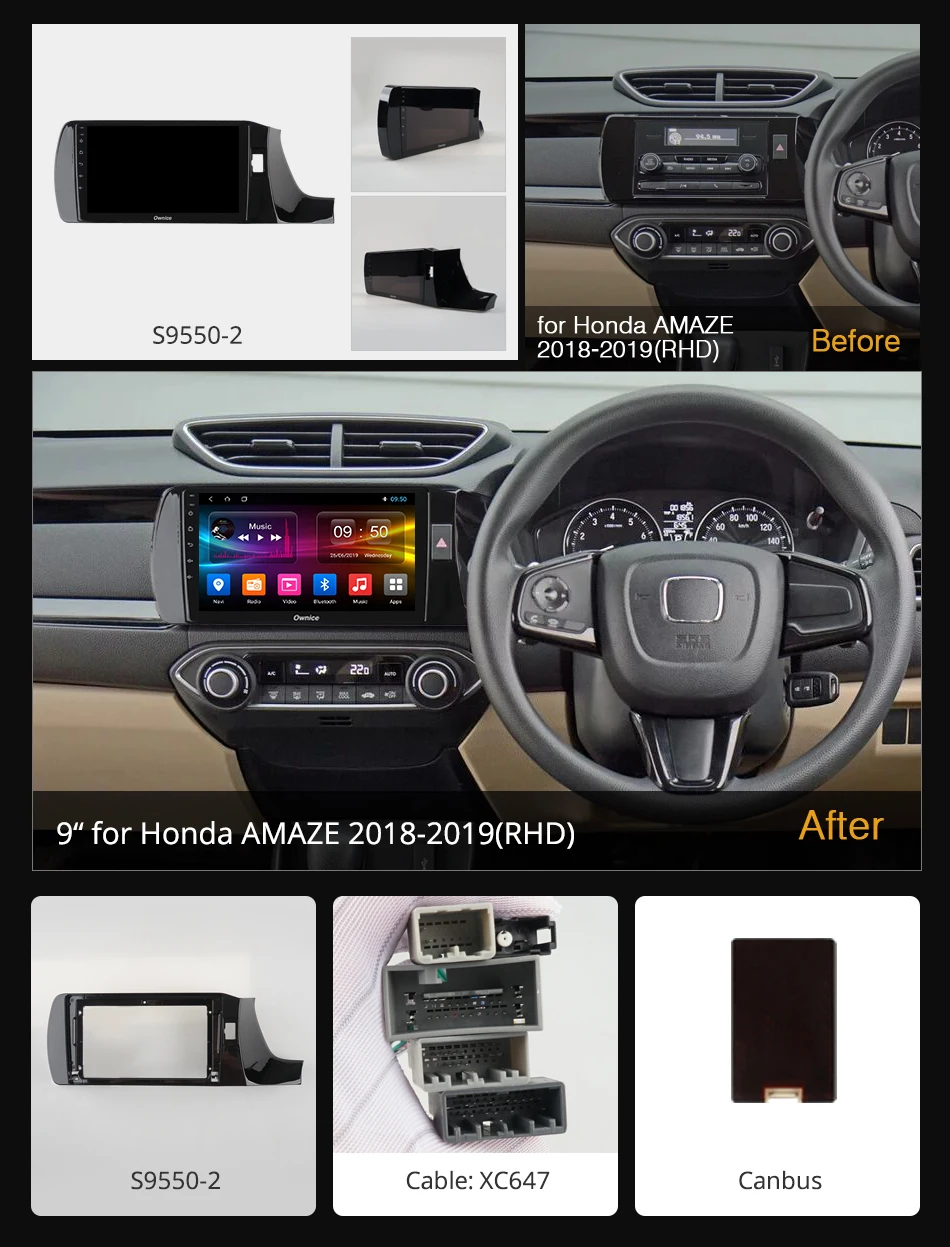 Ownice 2DIN Аудио Автомобиля Android 9 0 Восьмиядерный для 2019 HONDA Amaze K1 K3 K5 K6 Радио BT GPS Navi 4G LTE