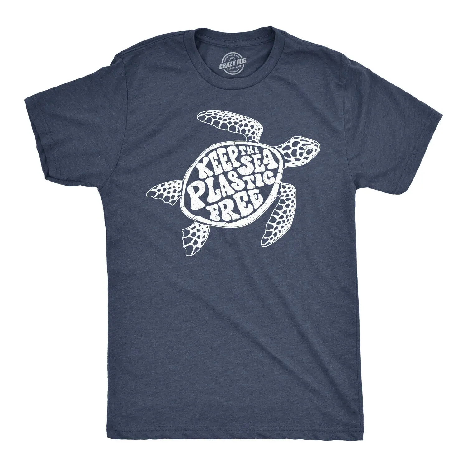 

Mens Keep The Sea Plastic Fre Tshirt Cute Sea Turtle Earth Day Tee (Heather