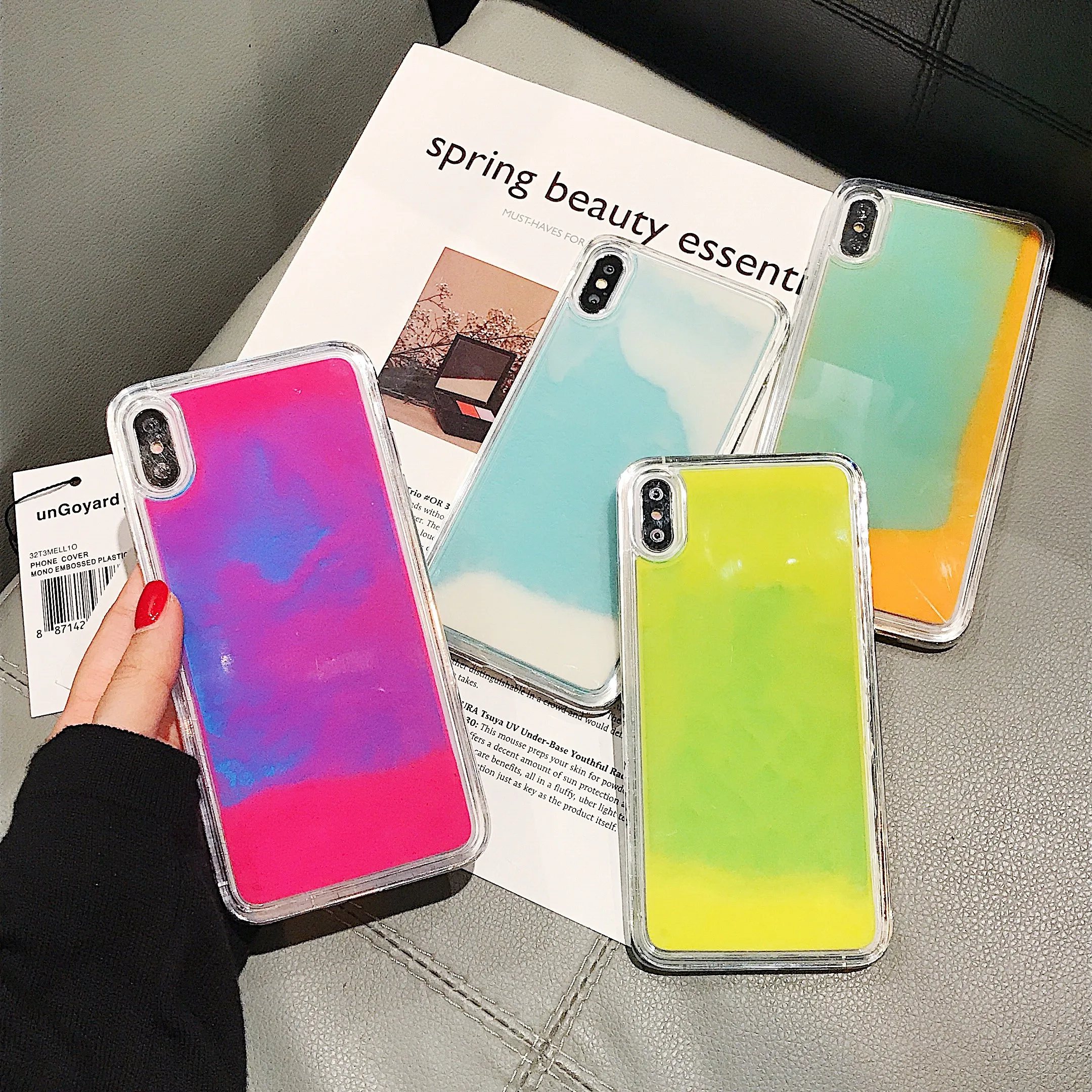 PEIPENG светящийся неоновый песок чехол для iPhone X XR XS Max 7 8 6 6S Plus Модный Блестящий