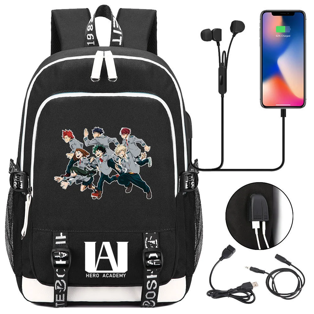 

My Hero Academia Schoolbags Anime Cosplay Backpack USB Black Men Women Computer Travel Daypack School Bookbag Shoulder Bags 2021
