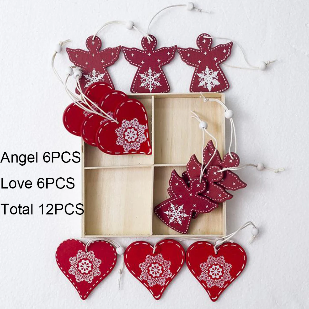 Angel love 8 шт или 12 шт DIY снежинки лося Троянские рождественские деревянные подвески, украшения для рождественской елки, вечерние украшения, детский подарок - Цвет: Angel love