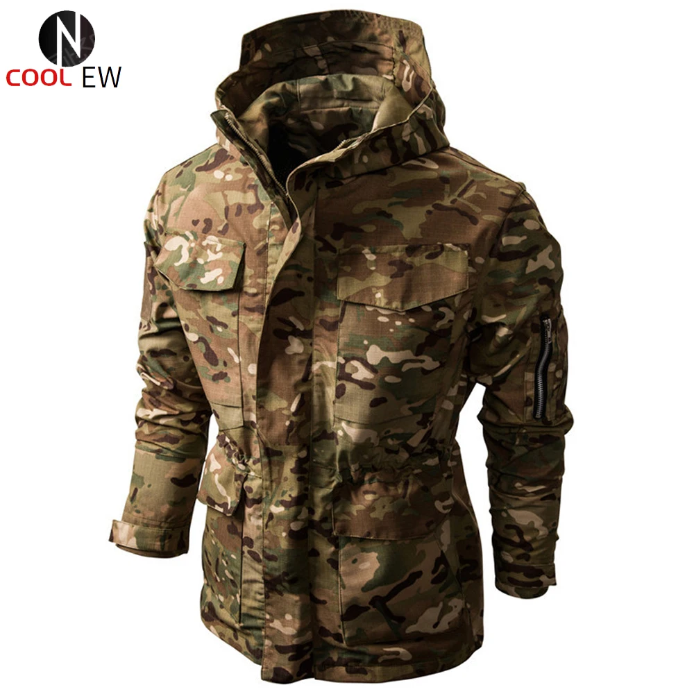 

Retro Mans Coat Camouflage Printed Hooded Tactical Jackets For Men Military Jackets and Coats Winter Trench Coats European Style