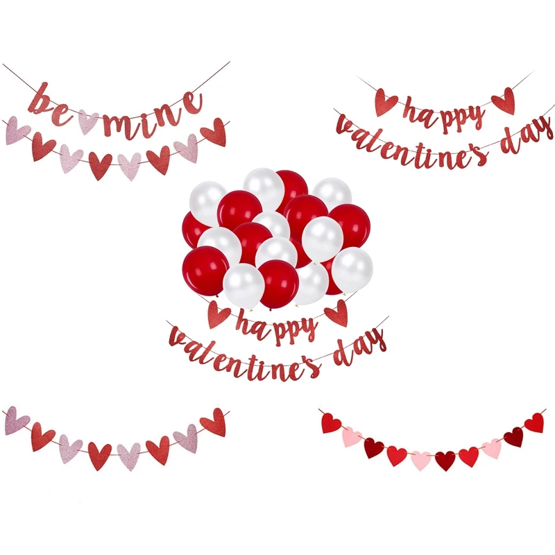 Красный сердца и буквы с Днем Святого Валентина баннер для свадебного оформления