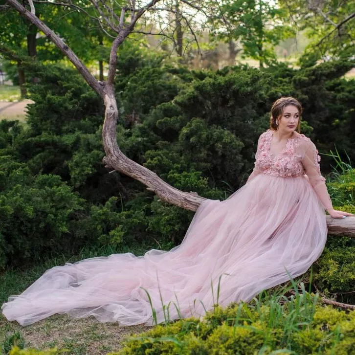 

Tulle Maternity Gown Pregnancy Dress Maternity Dress Photoshoot Gown Blush Pink Dress Photo Props Dress Long Evening Dresses