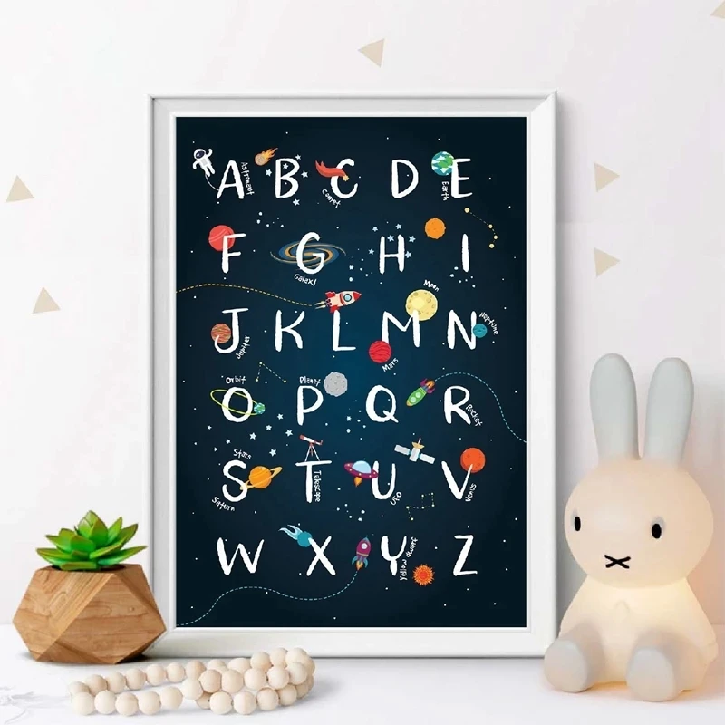 

Kids Alphabet Space Art Canvas Painting Wall Picture Nursery Wall Decor Creative No Frame Poster Prints Home Modern Decoration