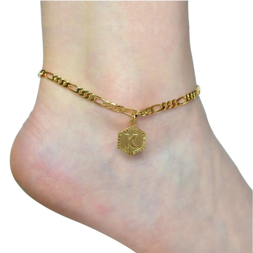 

Initial Letter Anklet Charm Figaro Chain Anklets Adjustable Capital Letter Alphabet Foot Chain Anklet Bracelet for Women Girls