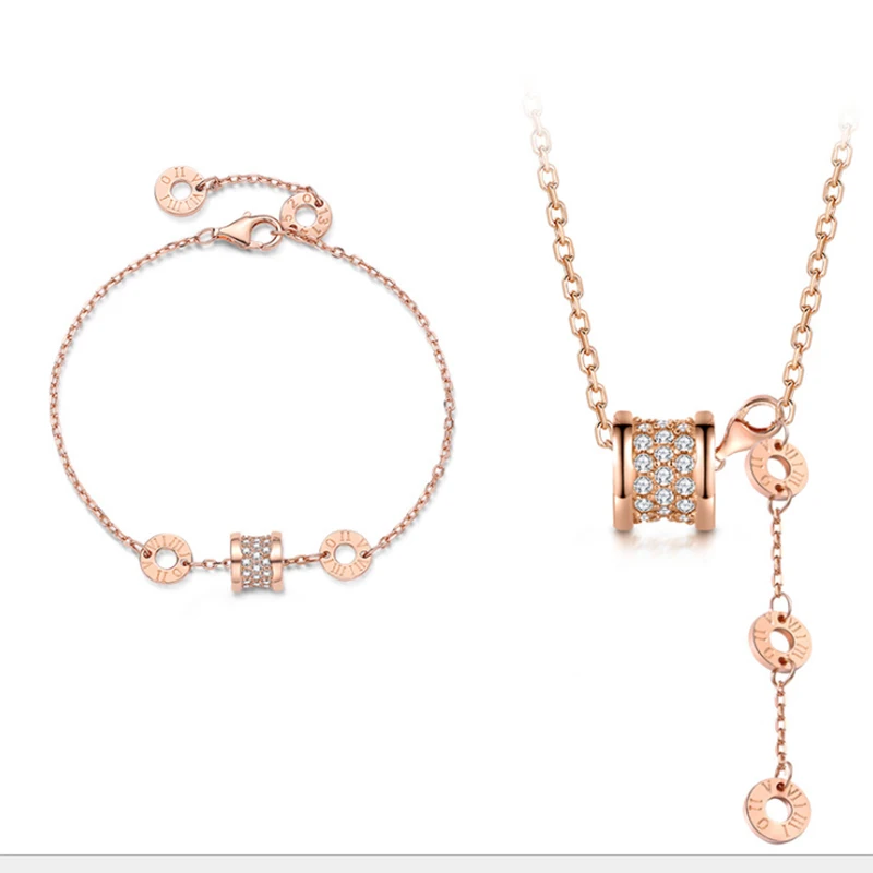 Розовое золото кулон ожерелье камень циркон женское римское письмо звено цепи |