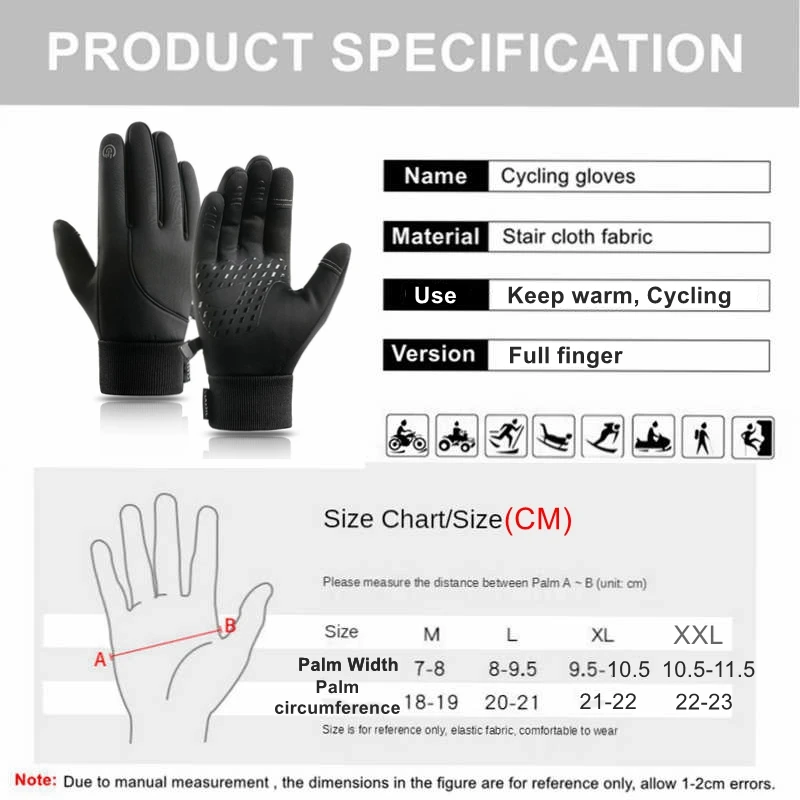 Waterproof Cycling Gloves Winter Touch Screen Outdoor Scooter for Riding Bike Motorcycle Ski Warm Polyester Full Finger | Спорт и