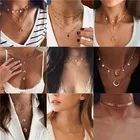 Женское винтажное ожерелье Modyle, ожерелье золотистого и серебристого цвета с несколькими Подвеска со слоями