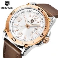 benyar fashion mens watches top brand luuxury quartz clock male casual leather waterproof sport chronograph relogio masculino