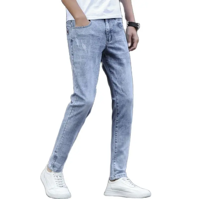 

Spring autumn 2021 gray denim jeans men's trendy brand Slim feet Korean all-match casual cowboy teenagers pencil pants man