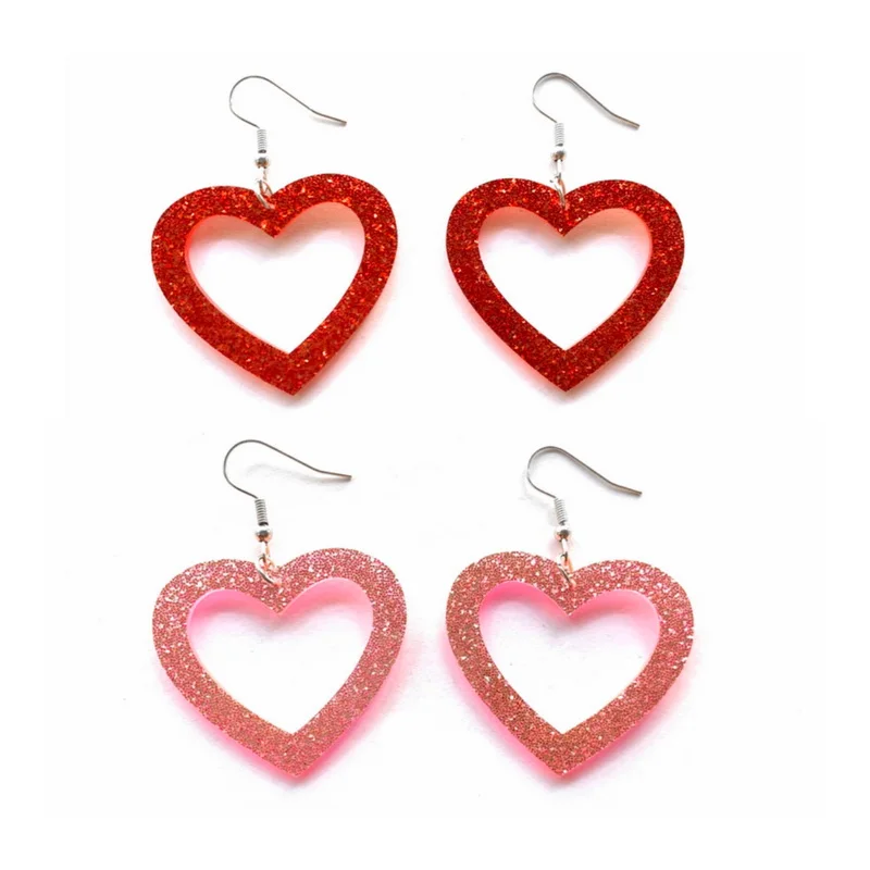 

Simple Classic Style Glitter Red And Pink Hollow Out Heart Acrylic Dangle Earrings For Women Valentine's Day Fashion Jewelry