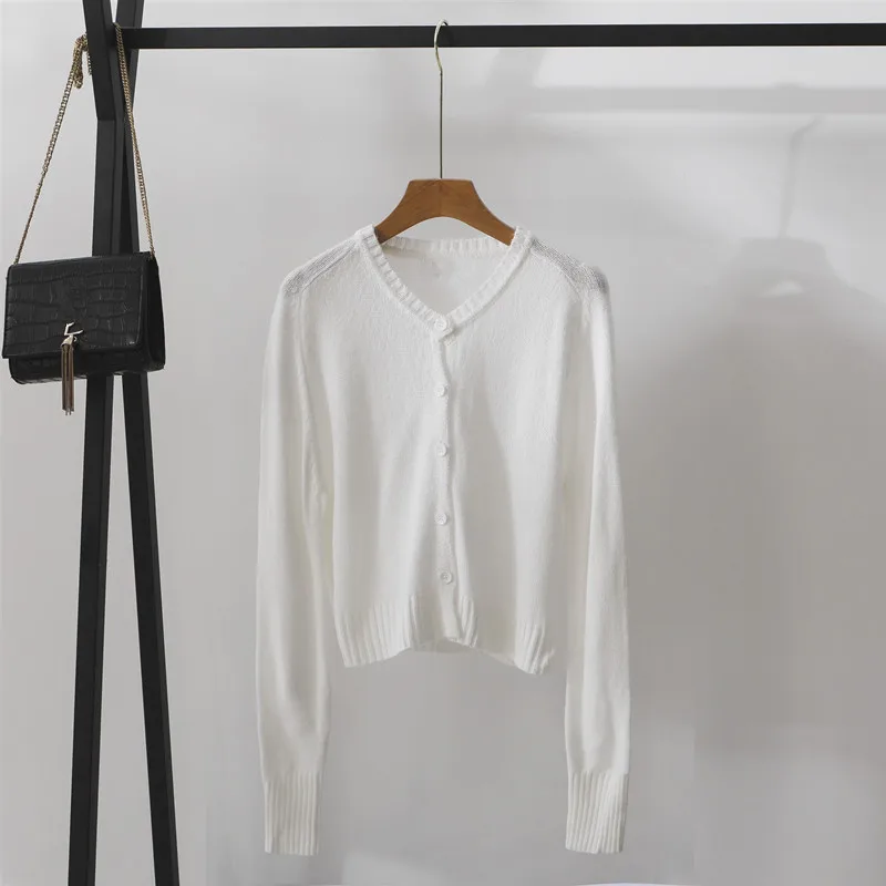 Белый тонкий кардиган в Корейском стиле K POP Дженни знаменитостей короткий