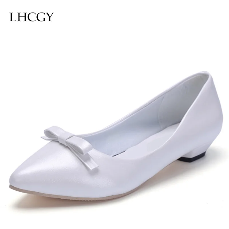 

Spring Autumn Women Shoes Pointed Toe Woman Leather Boat Shoes White Low heels Wedding Shoes Ladies Slip on Flat Shoes 2993